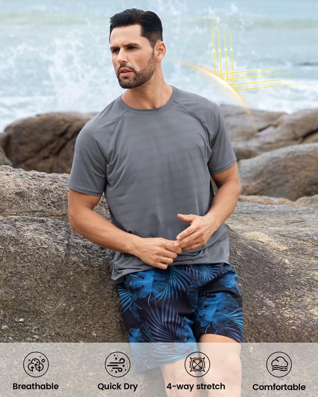 Men's UPF 50+ Rash Guard Swim Shirt - Quick Dry Short Sleeve Sun Protection Shirt for Swimming, Fishing & Beach4
