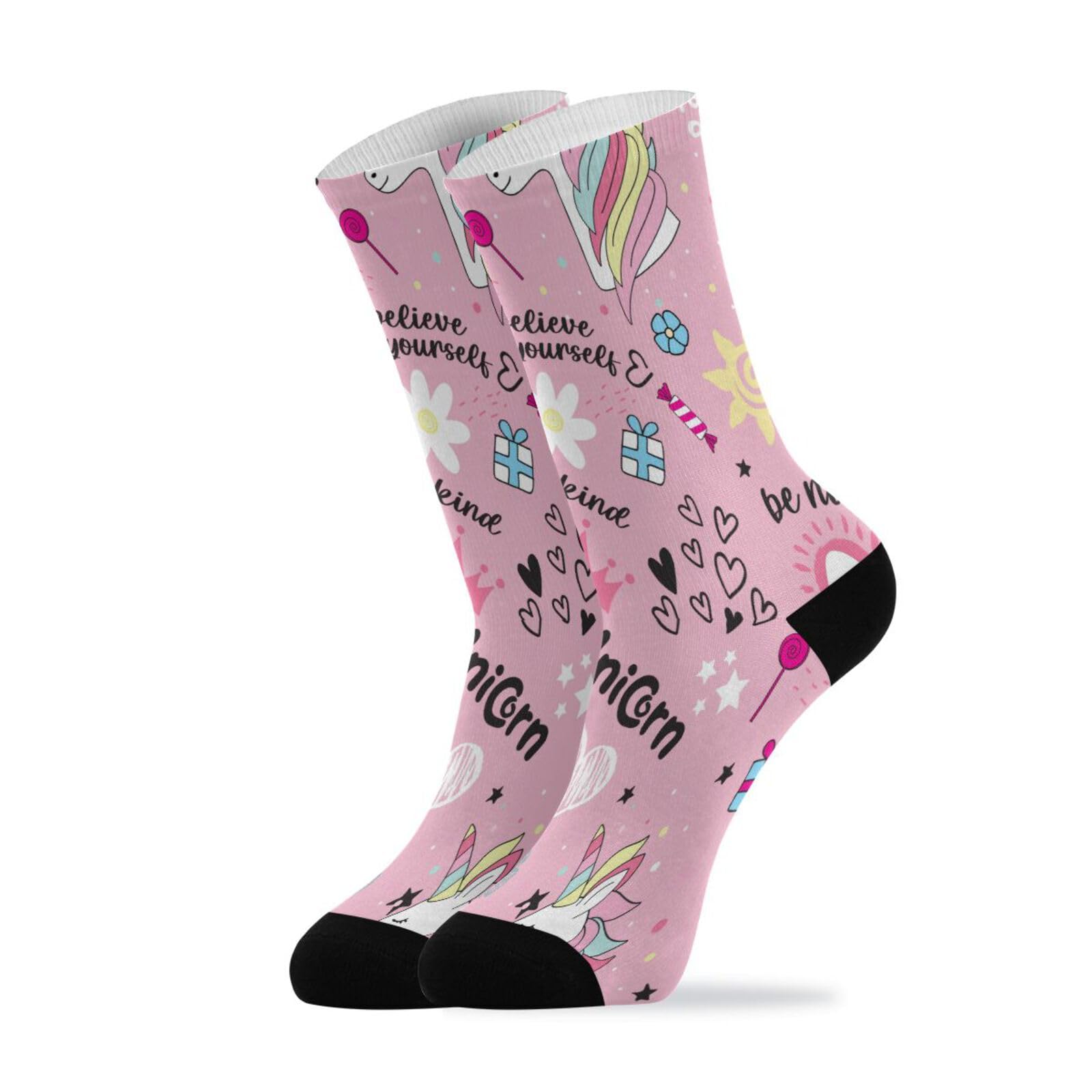 Oudrspo Unisex As Pic Athletic Sports Running Retro Crew Socks For Men/Women Slogan Unicorn Hearts Running Walking Cushioned Compression Socks