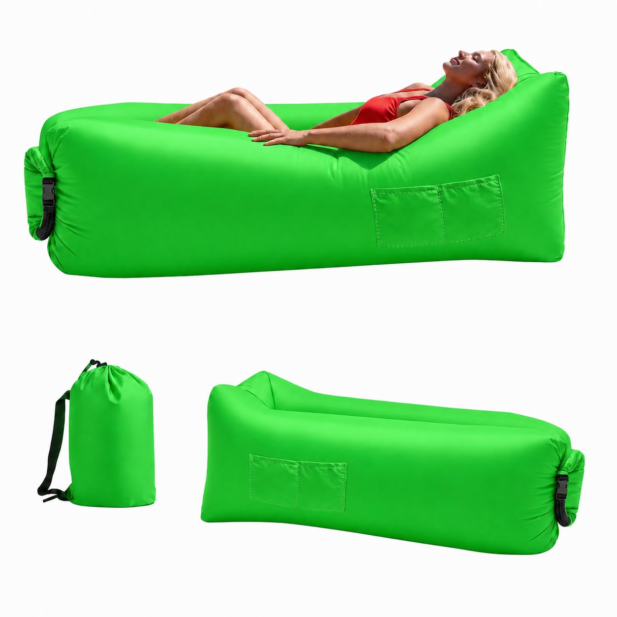 Inflatable Sun Air Lounger with Carry Bag, 180CM Portable Blow Up Sofa Bed for Beach Camping Garden 2026 Upgraded, Waterproof Inflatable Couch Sunbed for Outdoor Travel Picnics Hiking (Tangerine)