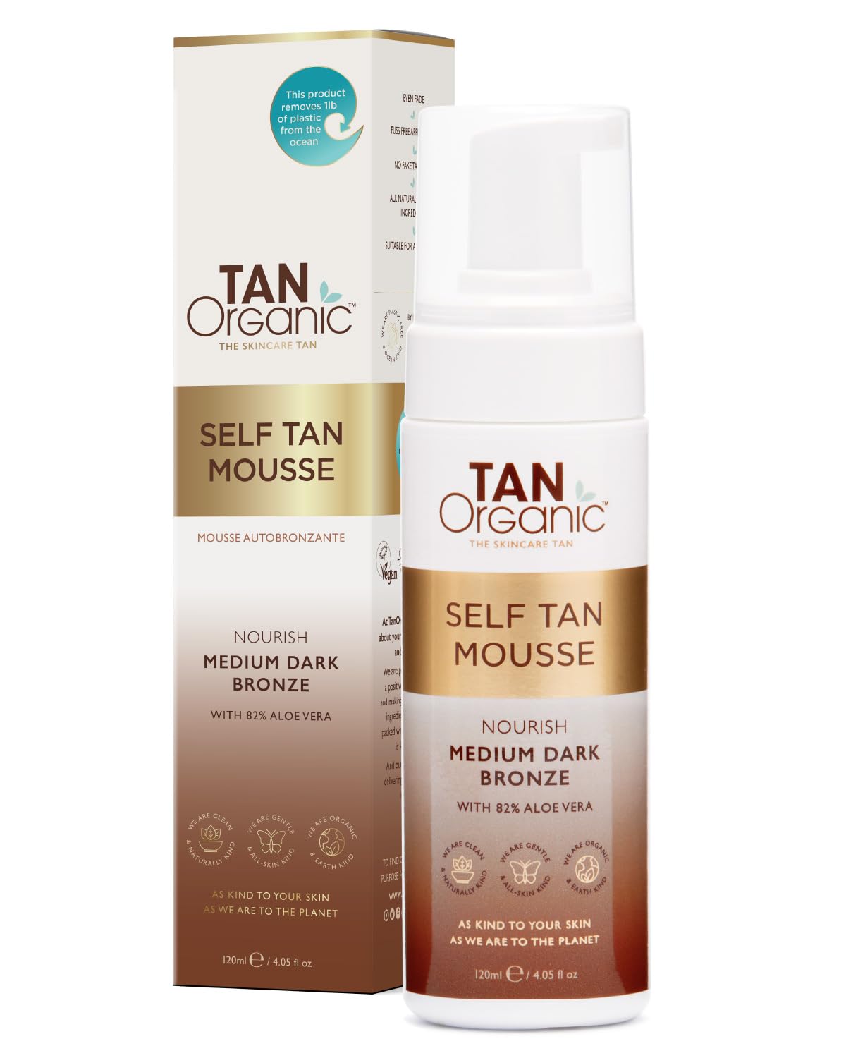 TanOrganic: Pianka samoopalająca, naturalne składniki, certyfikowane składniki organiczne, zatwierdzone przez dermatologów - 120ml