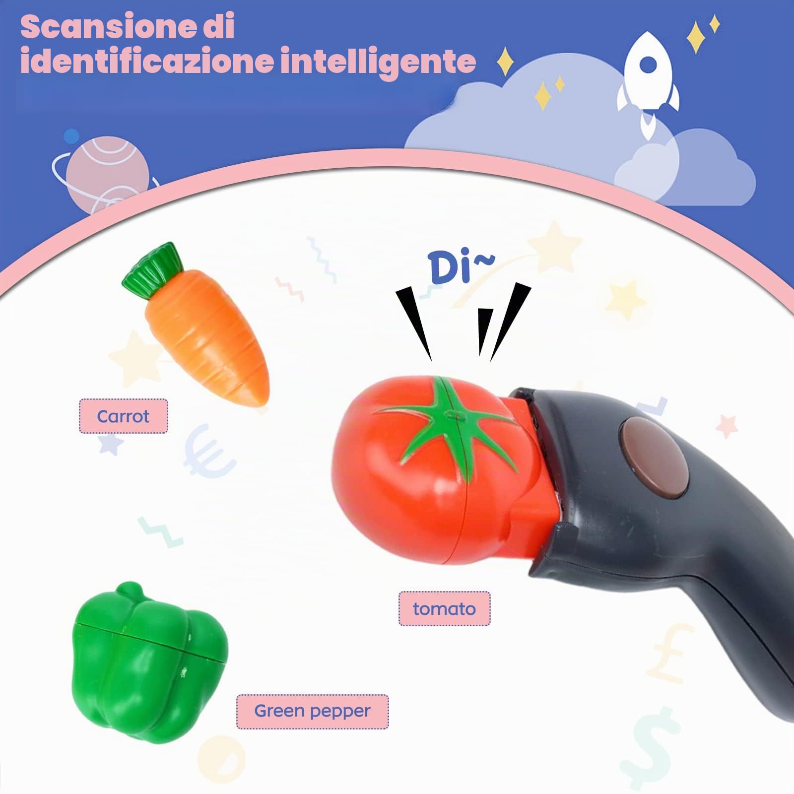 Registratore di Cassa Elettronico Supermercato Giocattolo con Suono, Cibo, Cestino Della Spesa Bambina 3 Anni, Supermercato Giocattolo per Bambini con Scanner Microfono