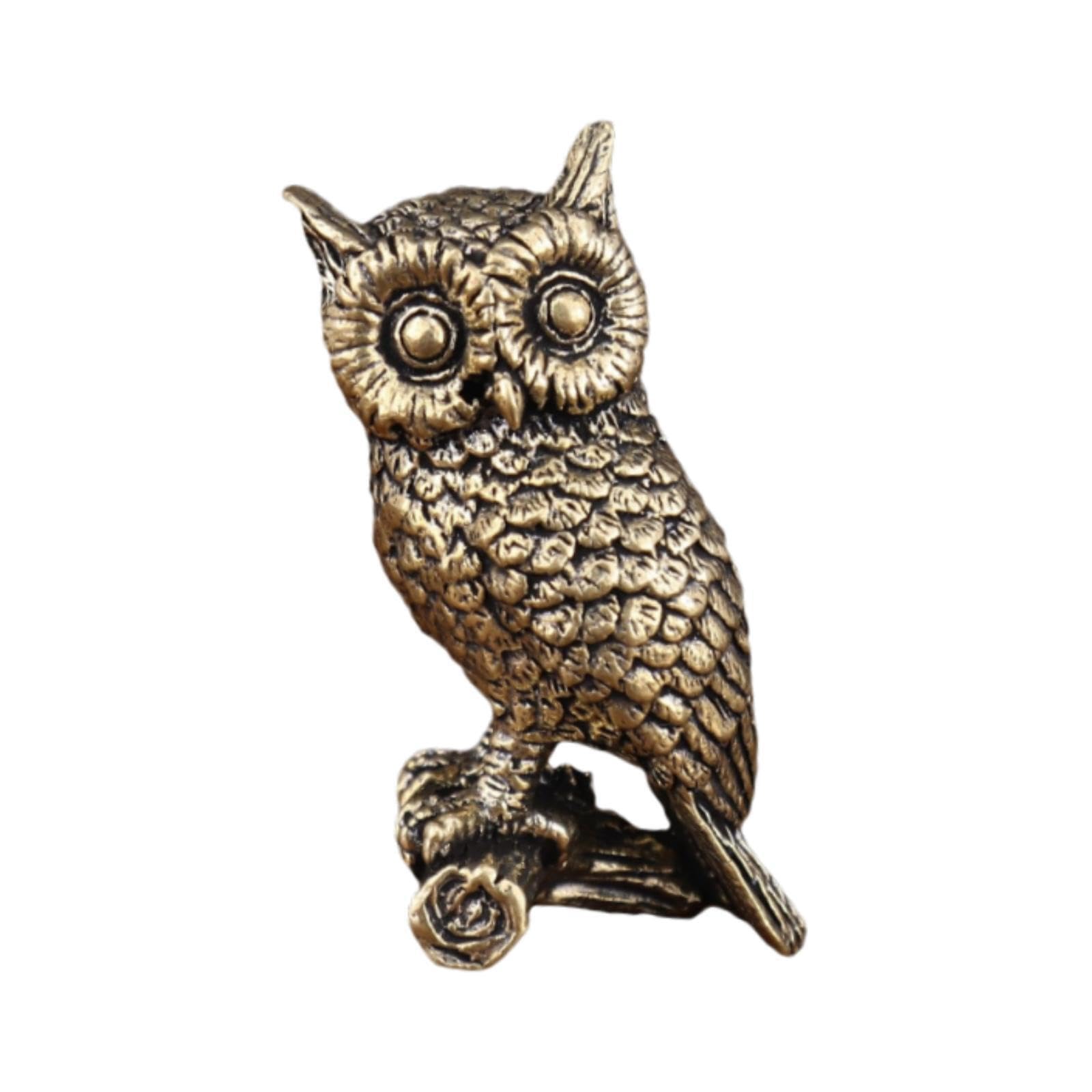 QLECXZI Owl Statue for Creative Elegance Brass Owl Figurine Unique Smooth Finish Adds Sophistication To Office Decor Brass Figurine Delicate Craftsmanship