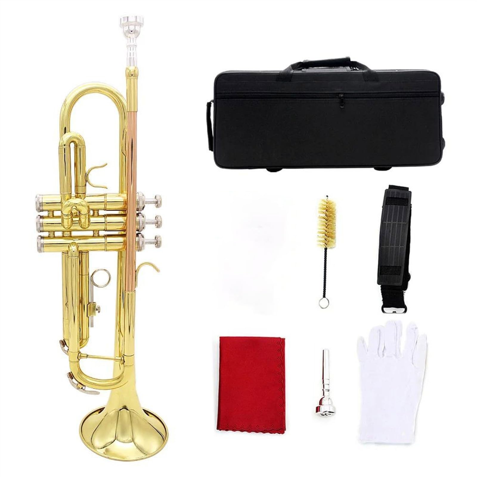 Trąbki Profesjonalna Muzyczna Trąbka Bb B Flat Brass MateriałRękawiczki Do Instrumentów Etui Na Pasek(Phosphatecopper)