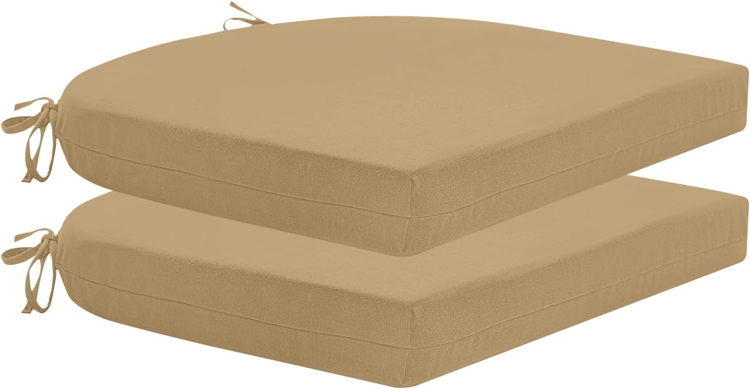 HARBOREST Outdoor Chair Cushions Set of 2, Water Resistant Patio Chair Cushions with Ties, Outdoor Seat Cushions for Patio Furniture, 17"x16"x2", Khaki 17"x16"x2" (2 Pack) Khaki