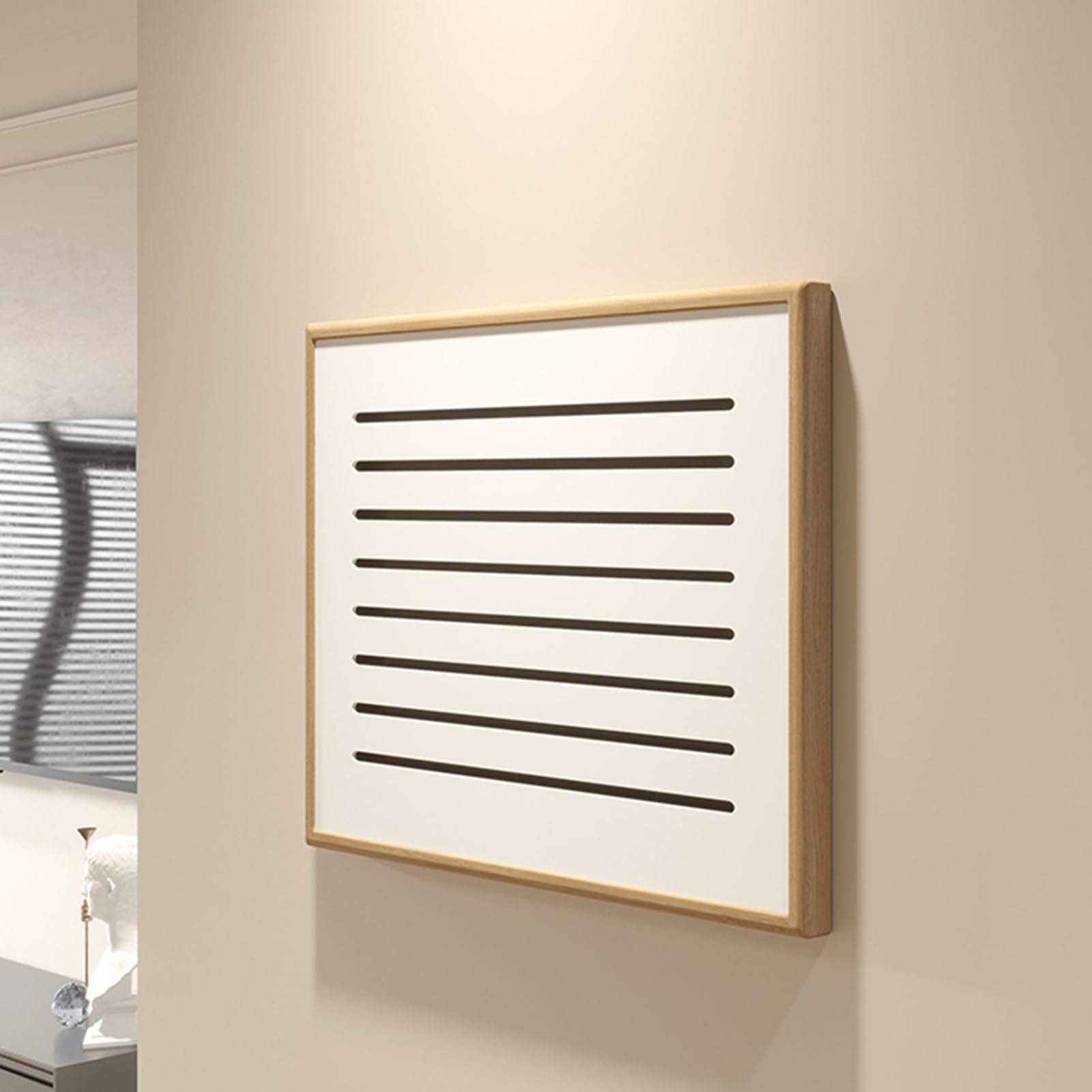 Stromkasten Verkleidung Abnehmbare Abdeckung für Stromzählerkasten, Schutzabdeckung für Sicherungskasten mit Holzlamellen, Wandbehang mit Kunstwerken zur Sicherungskastenabdeckung, für WLAN-Router(Whi