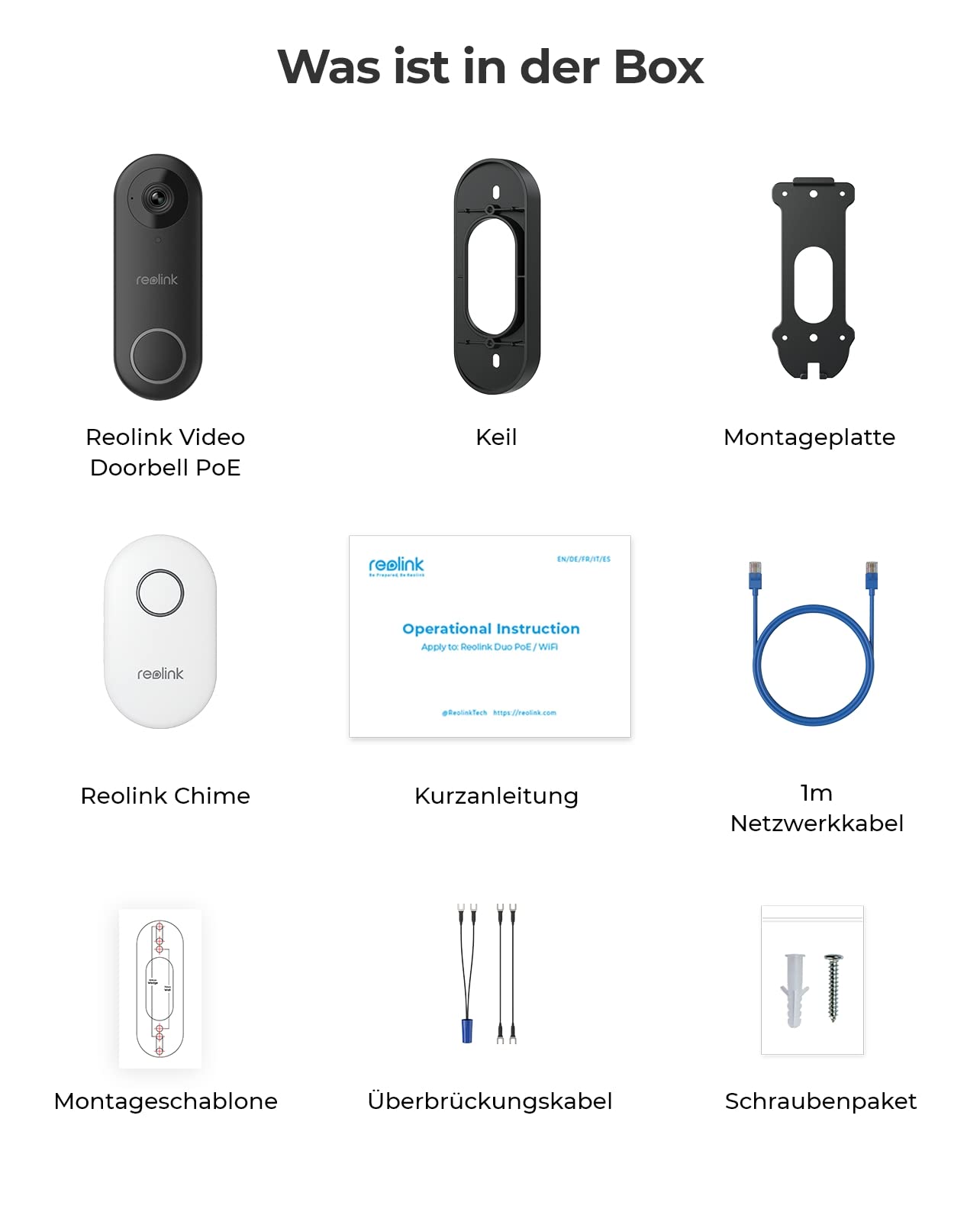 Reolink 5MP Video-Türklingel PoE mit Chime, UHD Türklingel Kabelgebundene mit Kamera, 180° Ultraweitwinkel, Personenerkennung, Wasserdicht, Alarme, Kompatibel NVR, Video Doorbell PoE (Generalüberholt)