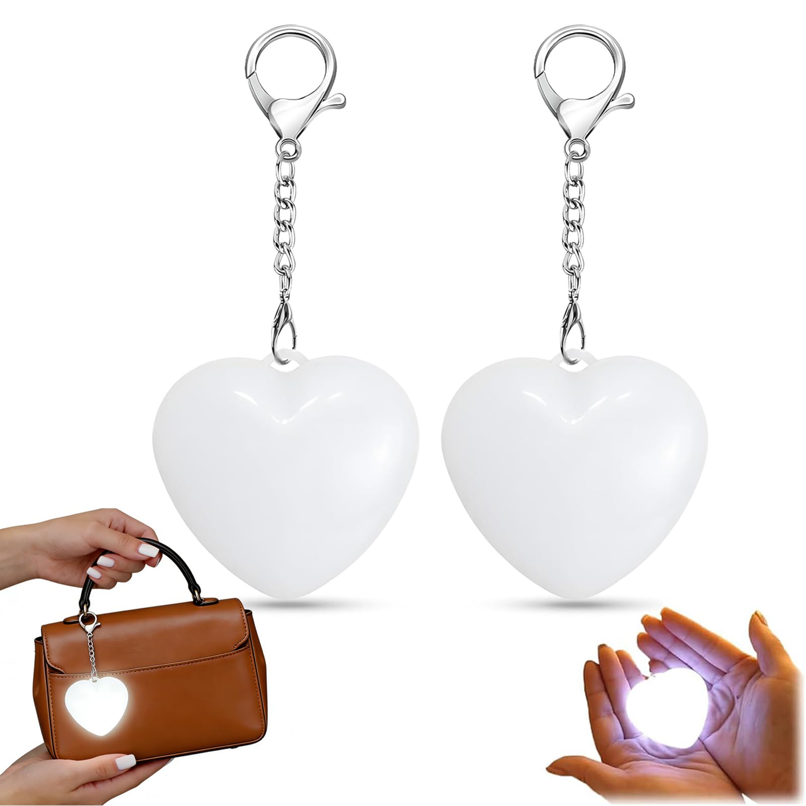 2Pcs Purse Light Handbag Light for Valentines Day Rechargeable Heart Purses Lights for Inside Purse Automatic Touch Sensor
