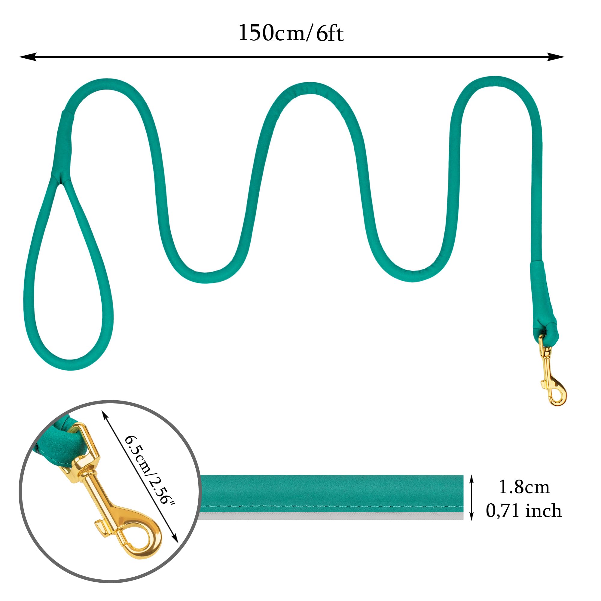 OOPSDOGGY Reflective Rolled Leather Dog Leash 6 ft Durable Dogs Lead for Small Medium Large Dogs (Teal, Large) - Image 3