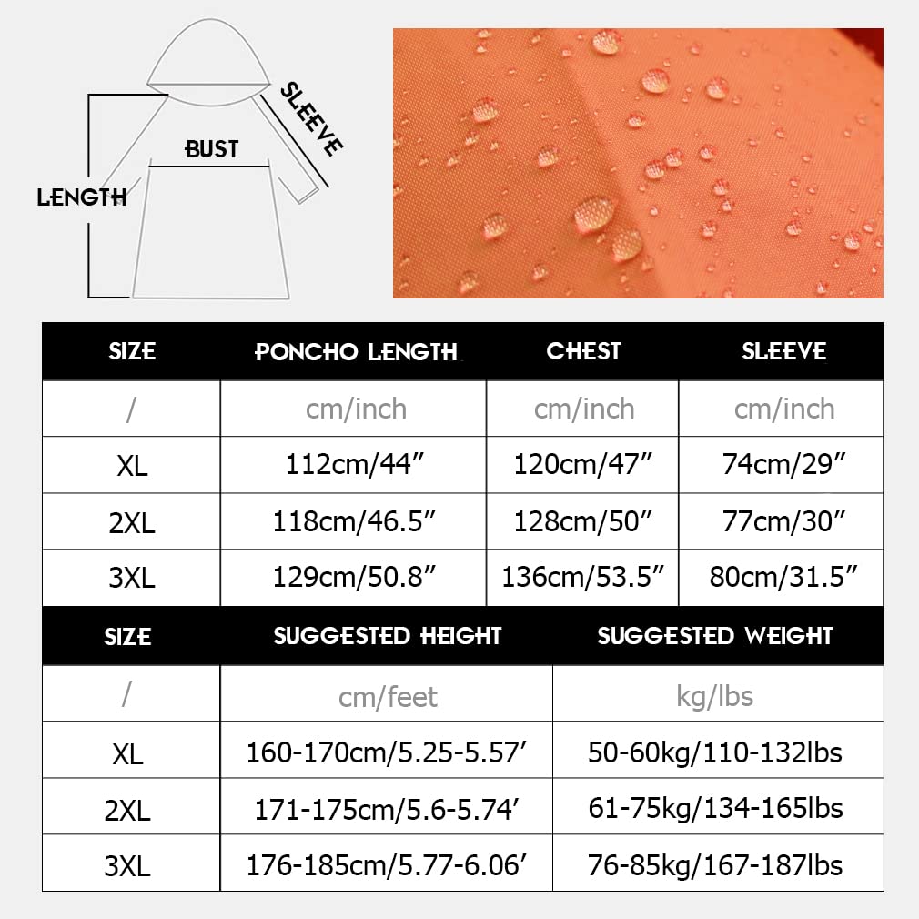 Pahajim Poncho Pluie Imperméable, Unisexe Long Réutilisable Veste, Cape de Pluie Reflechissant Résistant Aux Emergency Poncho Respirant avec Capuche en Plein Air Camping Randonnée Cyclisme Moto
