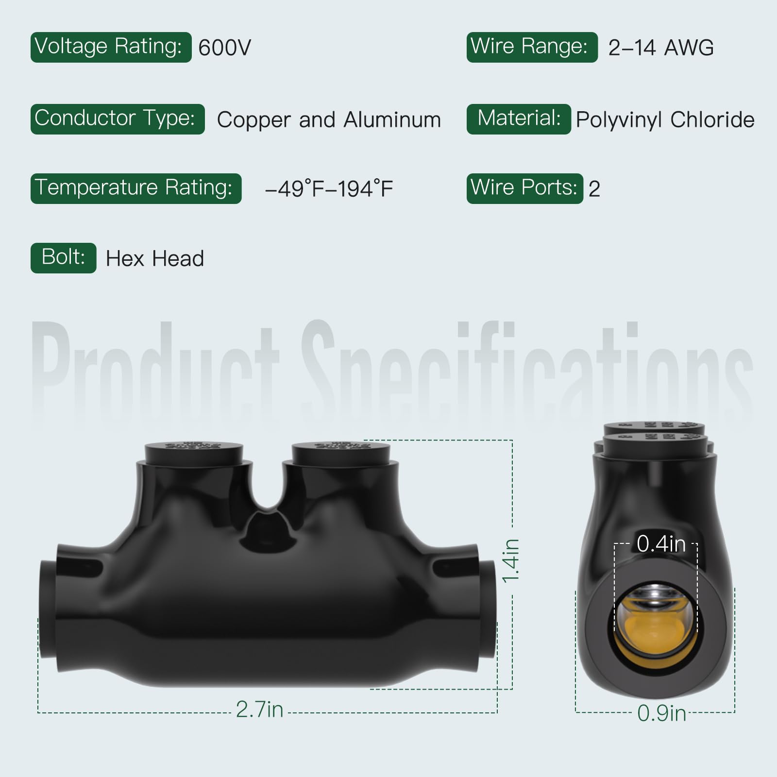 5 conectores rectos aislados de 2 puertos 2-14 AWG, conectores de empalme eléctrico, revestimiento de vinilo negro, doble clasificación para cables de cobre y aluminio