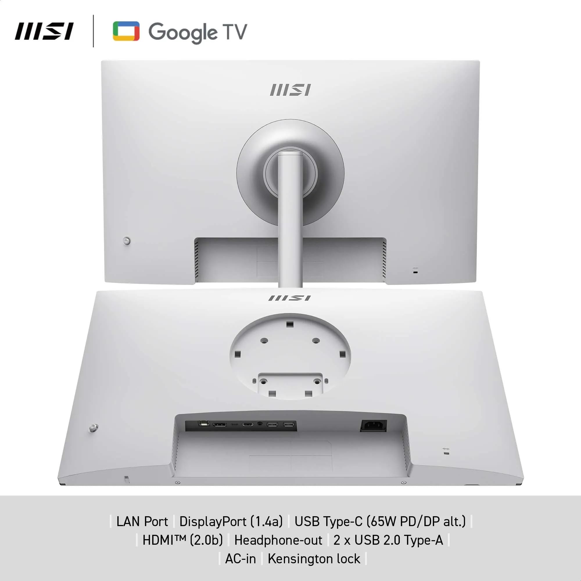 MSI Modern MD272UPSW Monitor Inteligente de 27" con resolución 4K UHD y Google TV: Google Assistant, Dolby Audio, Pantalla inalámbrica, Multi Control; WiFi 5, Bluetooth 5.0, LAN, HDMI, Blanco