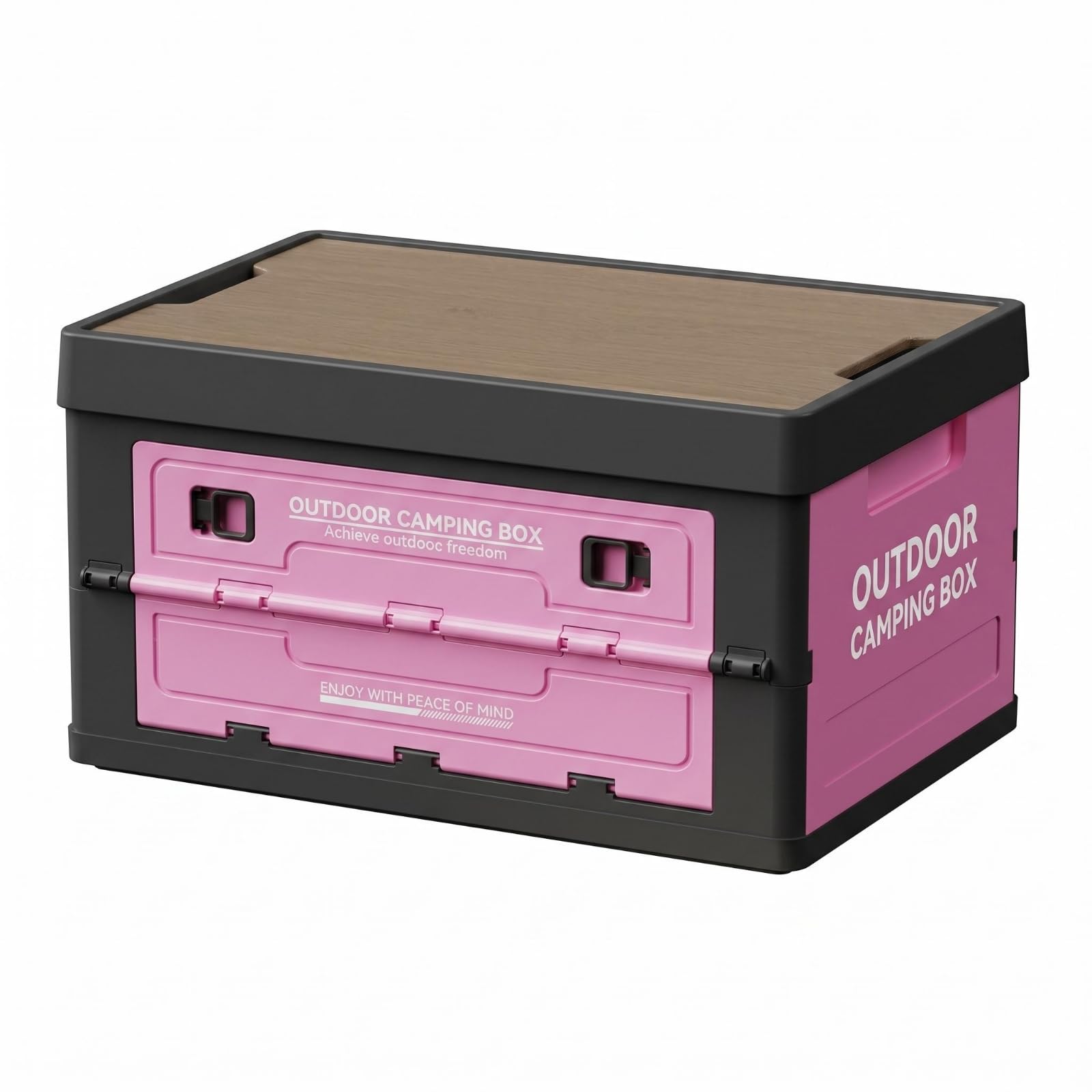 Outdoor Aufbewahrungsbox Faltbox Klappkiste Stapelbox Kiste mit Fünf Seitlichen Zugängen Und Sicherem Riegelverschluss aus PP Holzplatte für Camping, Schwarz-Rosa