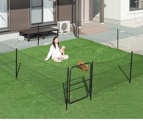 ドア付き 長さ20m 高さ90cm 折りたたみ 組み換え可能 ゲート付き セット ペットサークル ドッグサークル ネット フェンス 柵 ケージ 小型犬 中型犬 犬 ペット用 ペット 庭 自宅 20m フェンスゲート ペットエリア ペットガード ダークブラウ