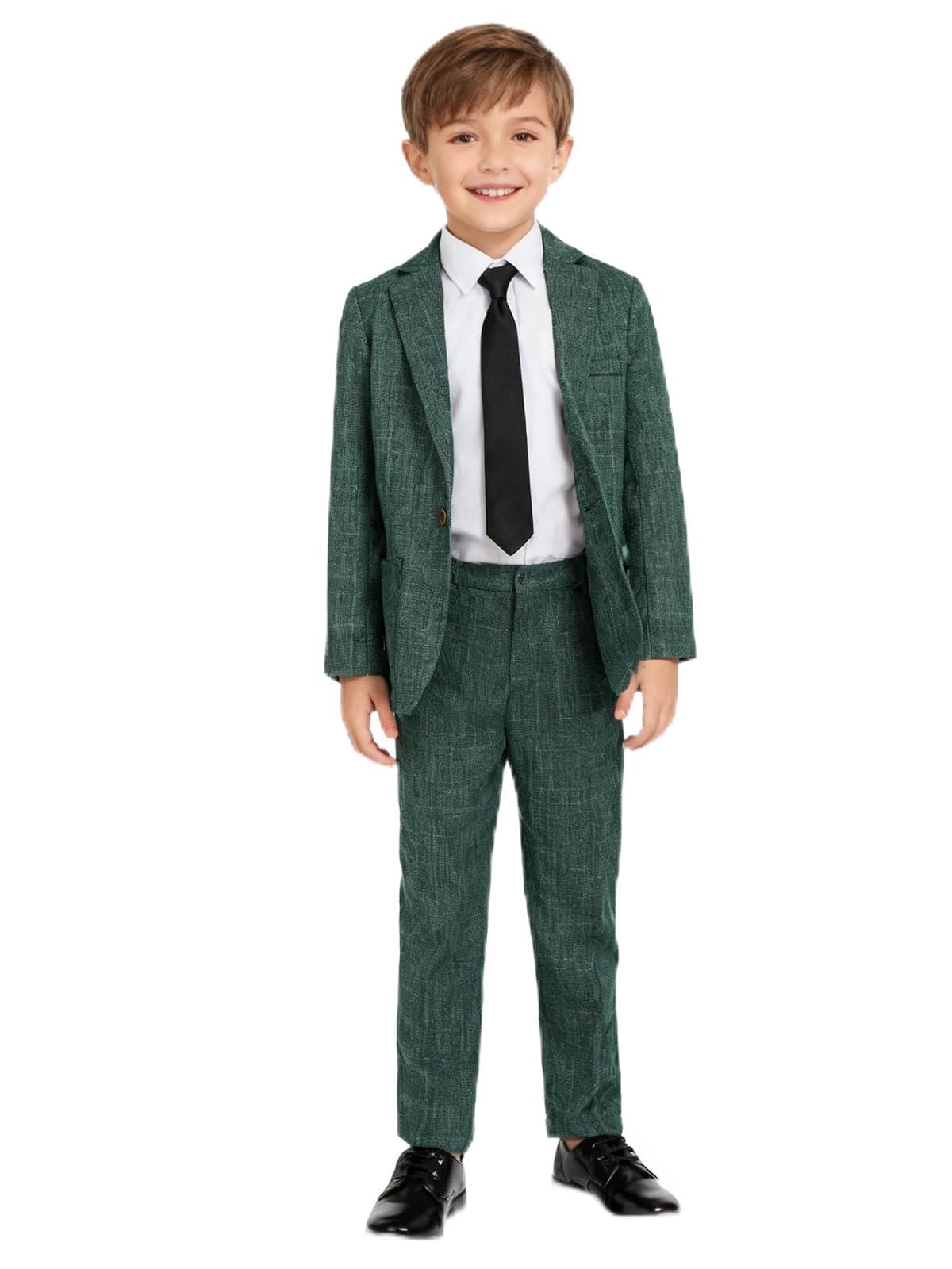Photo 1 of LOLANTA Kids Boys Plaid Suit Sport Coats Blazer Pants Set 2 Piece Formal Wear Outfit for Wedding(Green, 13-14)