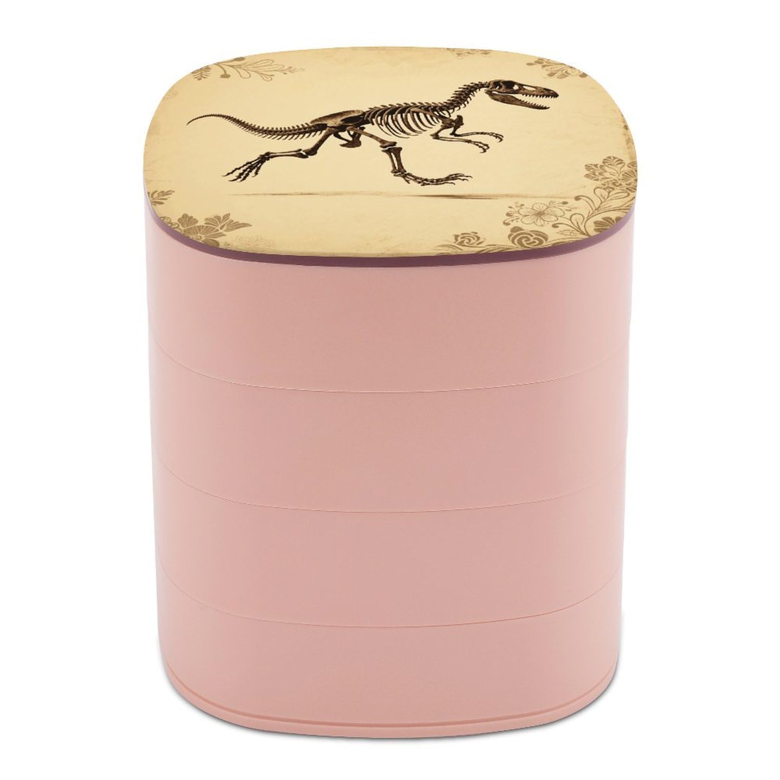 VstaDank Dinosaur Skeleton Print Jewelry Case Women Portable Travel Jewelry Box Rotating Jewelry Organizer with Mirror Multi-Layer Necklace Ring Earring Storage Box for Bracelets Rings