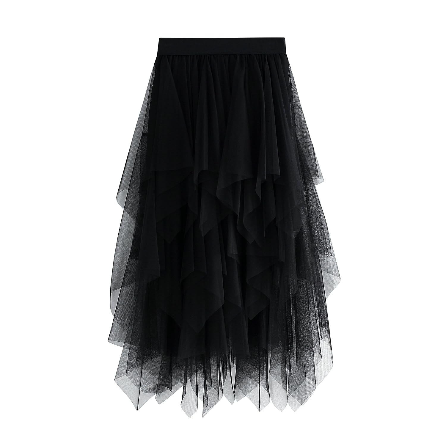 Jeroziyant Women's Black Tulle Layered Underskirt Ballet Tutu Prom Party Pleated Dress A-Line Midi High Waisted Skirt (Polyester, )