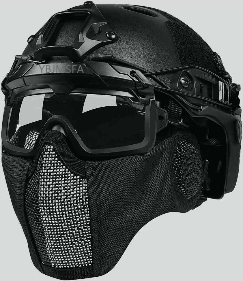 Airsoft Fast Helmets Airsoft Mesh Mask, Half Face Mesh Masks and Tactical Anti Fog Safety Protection 2 Mode Goggles, Halloween CS Game Set