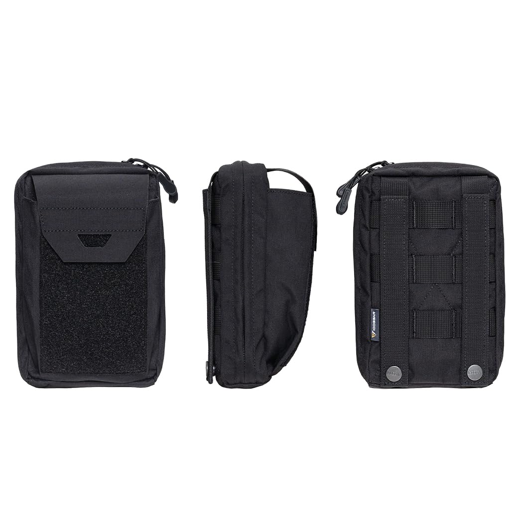 Tactical Dump Pouch MOLLE Accessories Carry Pouches Double Pockets Loop Panel Multi-Use Storage Bag for Belt Vest Backpacks (Black)