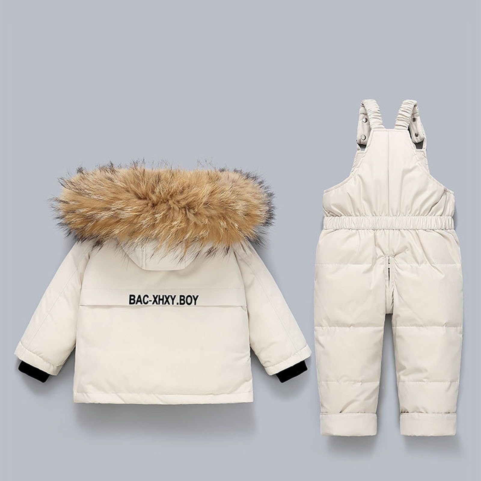Traje de nieve de 2 piezas para bebé, aislado, con capucha de piel sintética, trajes de esquí impermeables para niñas y niños, conjunto de abrigo de invierno para niños