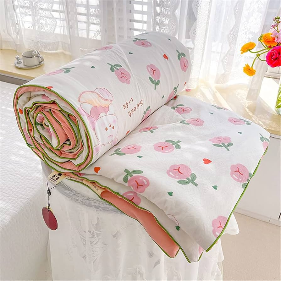 FANSU Bedspread Quilt Single Double Super King Bed Size, Reversible Quilted Bed Cover Sofa Blanket Throw Decorative Coverlet Microfiber Comforter Bed Sheet (Pink Flower,150x200cm