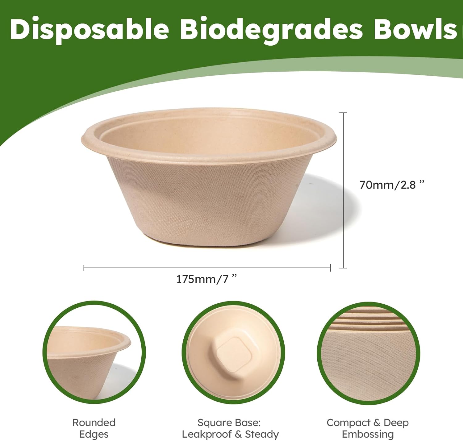 Paper Bowls, 32 Oz Disposable Bowls [100 Pack] Heavy Duty Compostable Deep Disposable Soup Bowls, Eco-friendly Biodegradable Bagasse Hot Cold Microwavable Bowls for Salad, Cereals, Dessert - Image 2