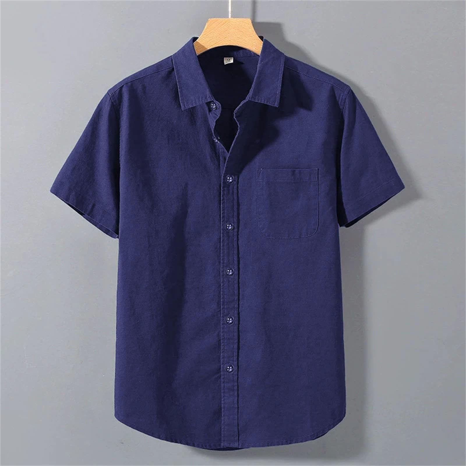 Camisa de manga corta con botones para hombre, color liso, cuello alto, diseño de gran tamaño, camiseta básica de algodón con bolsillo