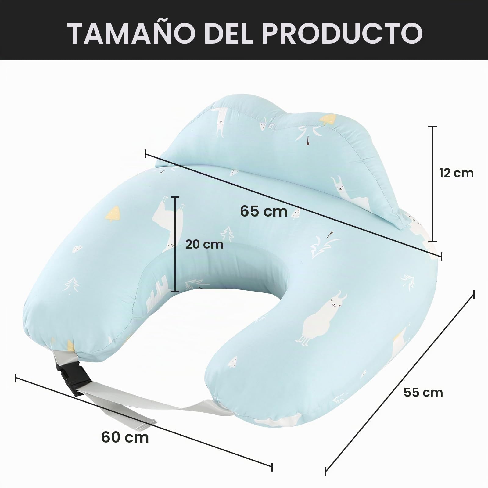 TOPCHANCES Cojín de Lactancia-Multifuncional en Forma de U-Almohada de Lactancia con Funda de Algodón 100% Extraíble y Lavable-Suave y Seguro Madres y Bebés(Oso Blanco Verde,65×55cm)