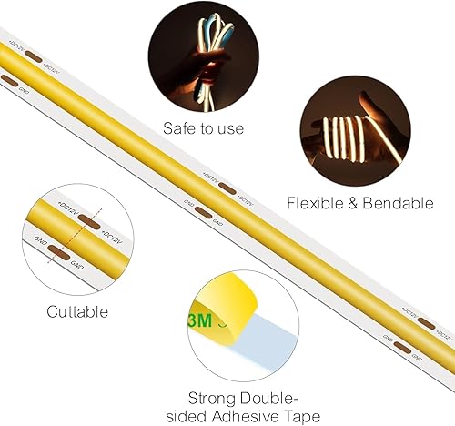 Miniatura 5 de Tira de luz LED COB de 24 V, color verde, 0.315 pulgadas de ancho, cinta LED flexible regulable sin puntos de alto brillo, 16.4 ft 16.4 pies para
