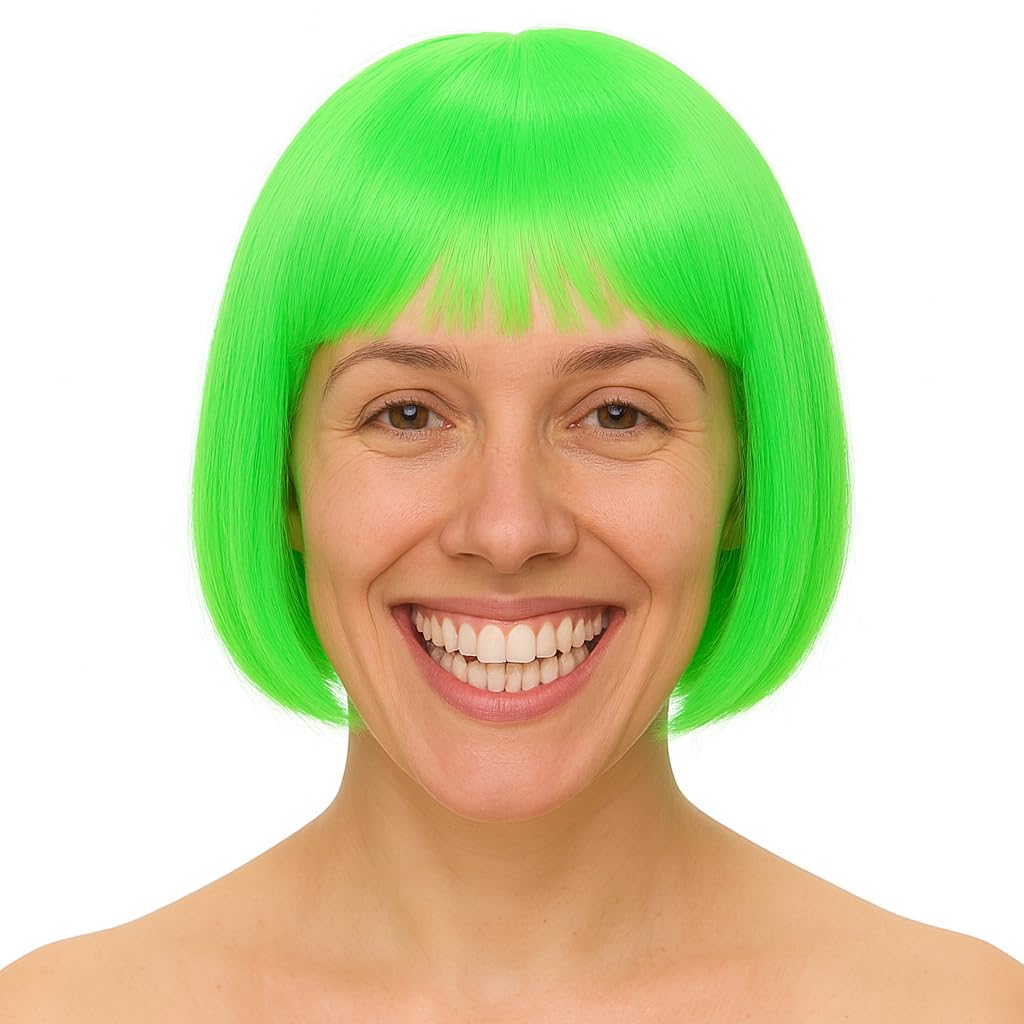 Bob Perücke Wig für Fasching & Karneval Kurzhaarperücke Pagenkopf Retro neon Cabaret & Charleston Fasching & Karneval (Grün)