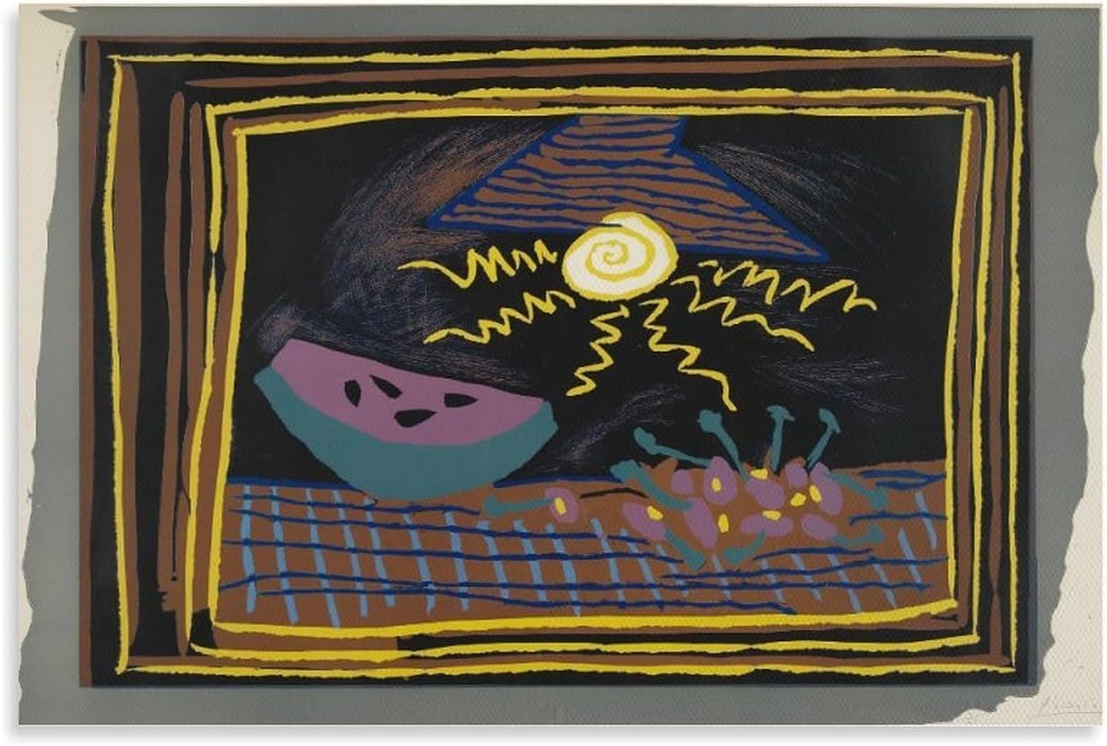 QSDTGHUIKP Still Life Watermelon by Pablo Picasso Poster and Prints Abstract Canvas Painting Picasso Wall Art for Office Picture Decor 16x24inx1 Frameless