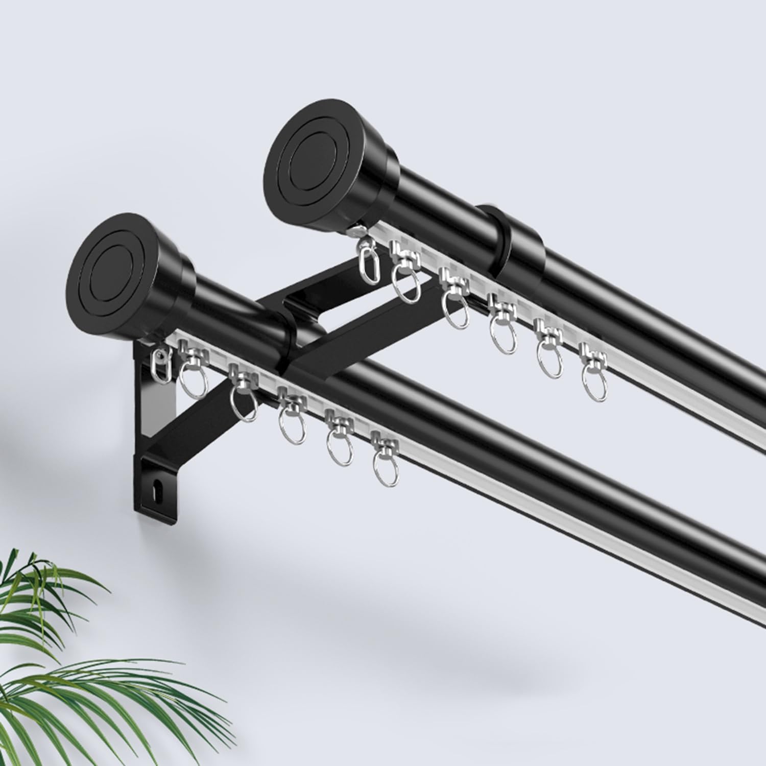 Rail de Rideau Double en Aluminium Robuste pour Baie vitrée (Noir, 4,6 m), Longueurs réglables de 2,5 m à 4,8 m. Idéal pour Rideaux et voilages.