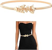 E-Clover Women's Gold Skinny Metal Stretch Belt - Adjustable Cinch Waistband for Dresses, Weddings & Daily Outfits (28-42")