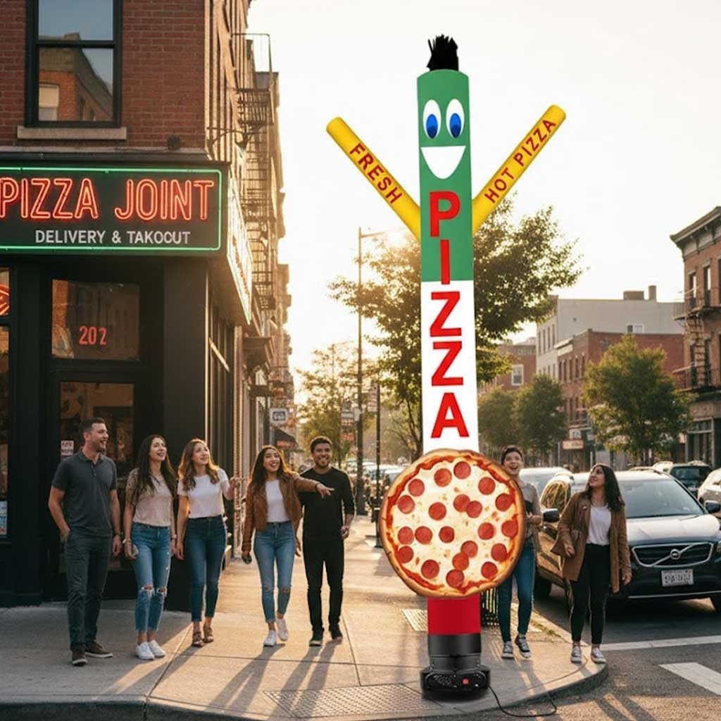 18ft Tall Pizza Air Inflatable Tube Man Dancer with Pizza Sign Delicious Fresh Tubeman Both-Side Hand Printing Perfect Way Help Business Grow Sky Wacky Waving Puppet Guy - Without Blower