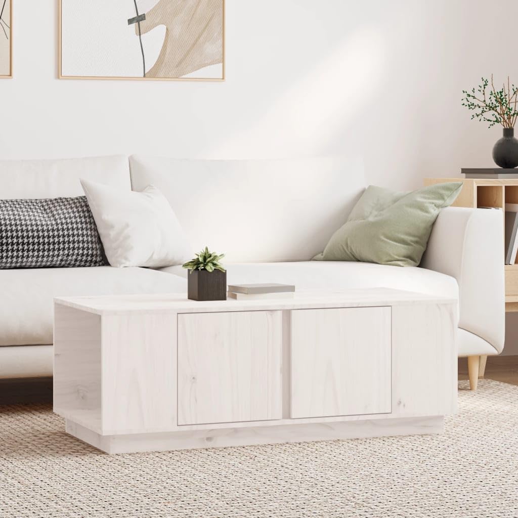 Fengshui Stolik kawowy biały 110 x 50 x 40 cm lite drewno sosnowe