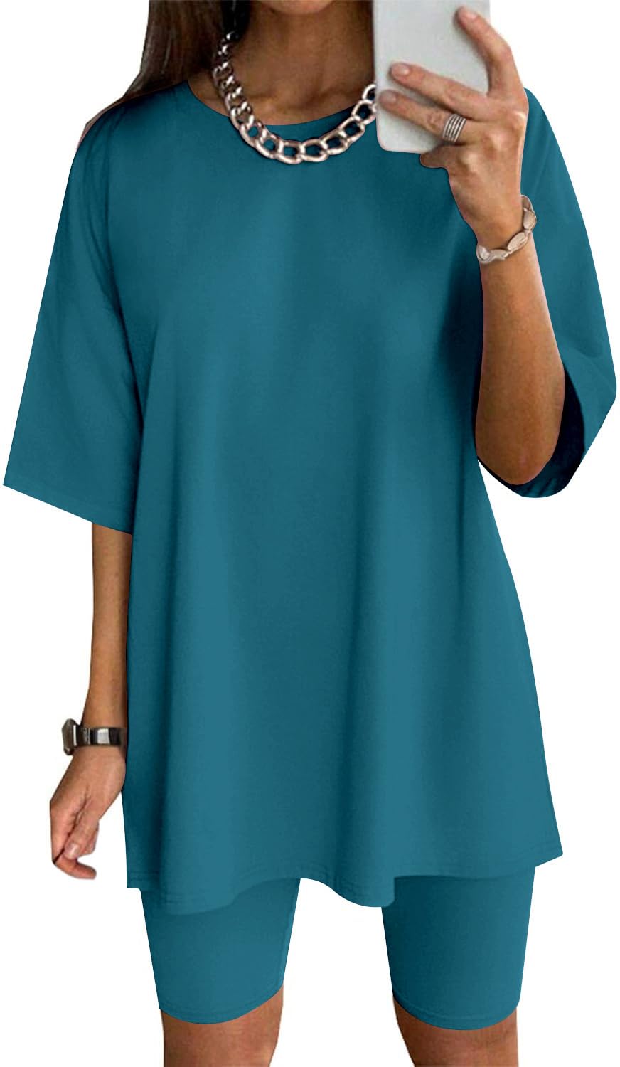 Ekouaer Women Cotton Lounge Sets Summer Outfits T-Shirt Top and Biker Short Set 2 Piece Matching Tracksuit S-XXL