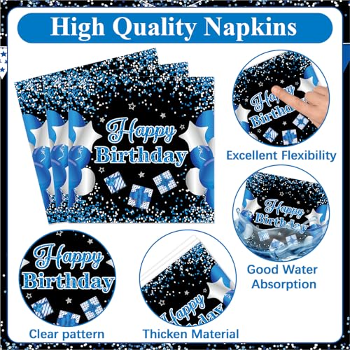 Image of Qyeahkj 100 Pcs 16th Birthday Decorations for Boys Official Teen Supplies Plate Napkin Forks Set Disposable Blue 16th Birthday Tableware Paper Plates Dinnerware for Kids Teenager Favors Serve 25