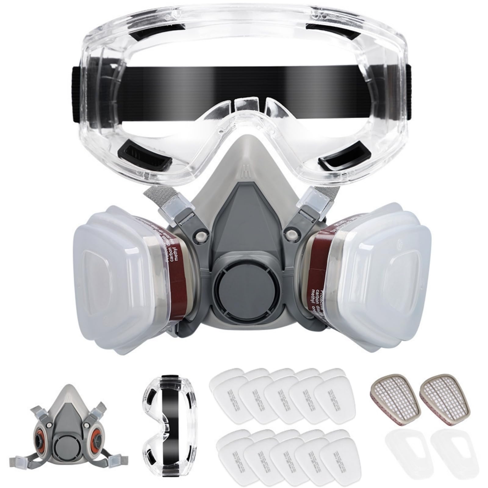 Professional Reusable Half Face Respirator Mask – Gas & Dust Proof Cover with 20 Replaceable Filters – Adjustable Safety Goggles for Painting Welding Woodwork-image-47