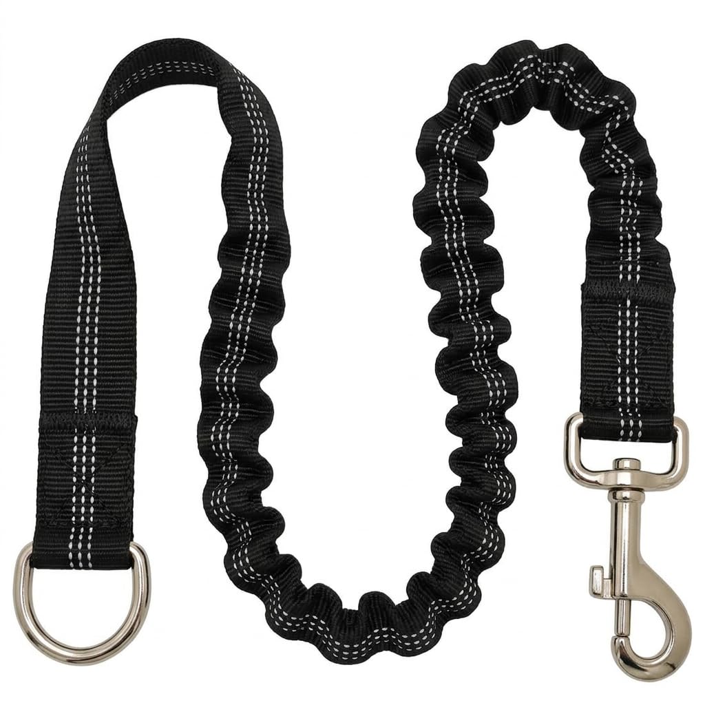 Ceinture Chien Voiture 75cm Réglable, Laisse de Sécurité Élastique en Nylon avec Amortisseur de Chocs, Attache Harnais Universelle Mousqueton Rotatif 360 Degrés pour Voyage et Transport, Noir