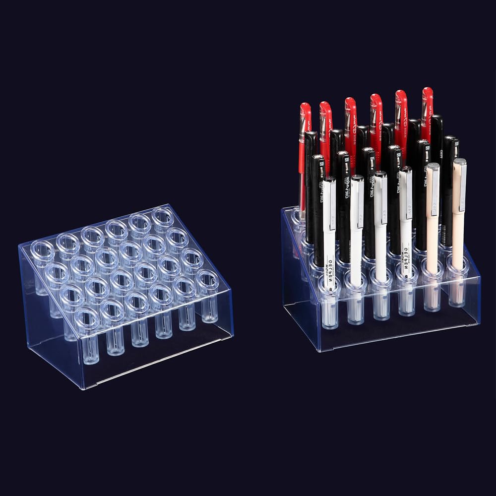 TopHomer Lot de 2 présentoirs à 24 trous en acrylique transparent pour crayons, pinceaux de maquillage, marqueurs de bureau, magasin