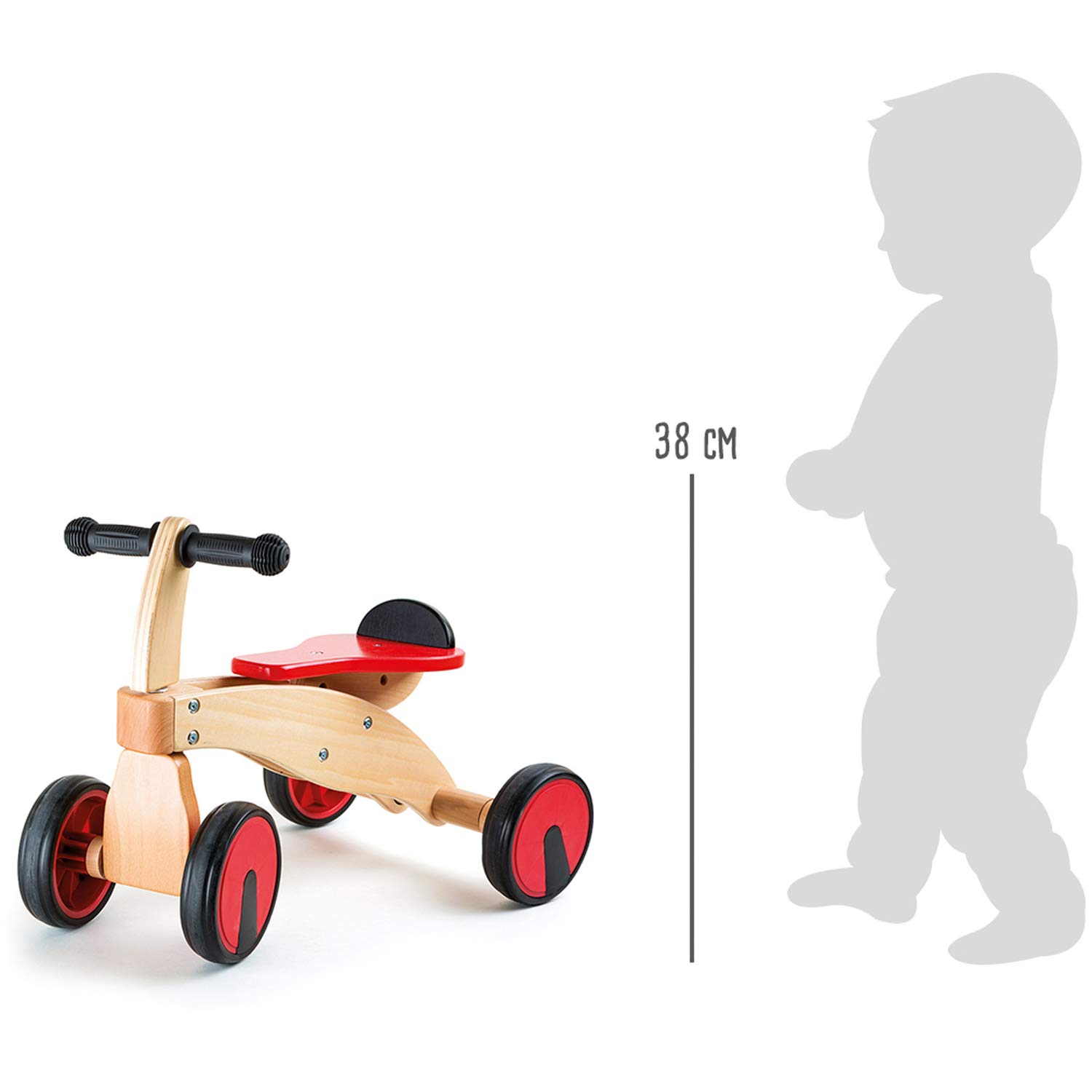 small foot 10233 Trois-roues « Bolide rouge » en bois, avec roues et poignées en caoutchouc, à partir de 2 ans