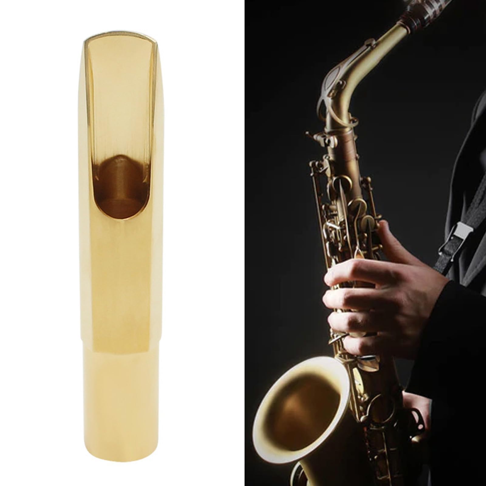 Bocchino per Sassofono Contralto Kit di Ricambio per Bocchino per Sax in Metallo con Tappo e Guarnizione in Silicone per Sassofono (5C)