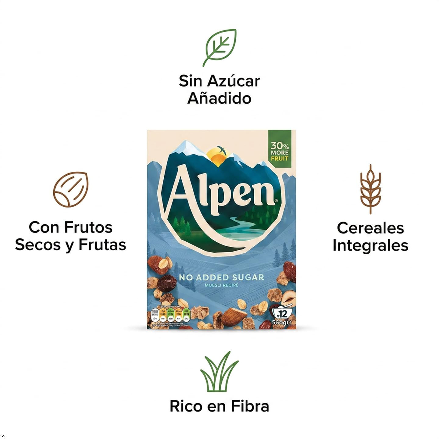 Weetabix Alpen Cereales sin azúcar 560 g, 1er Pack (1 x 560 g)