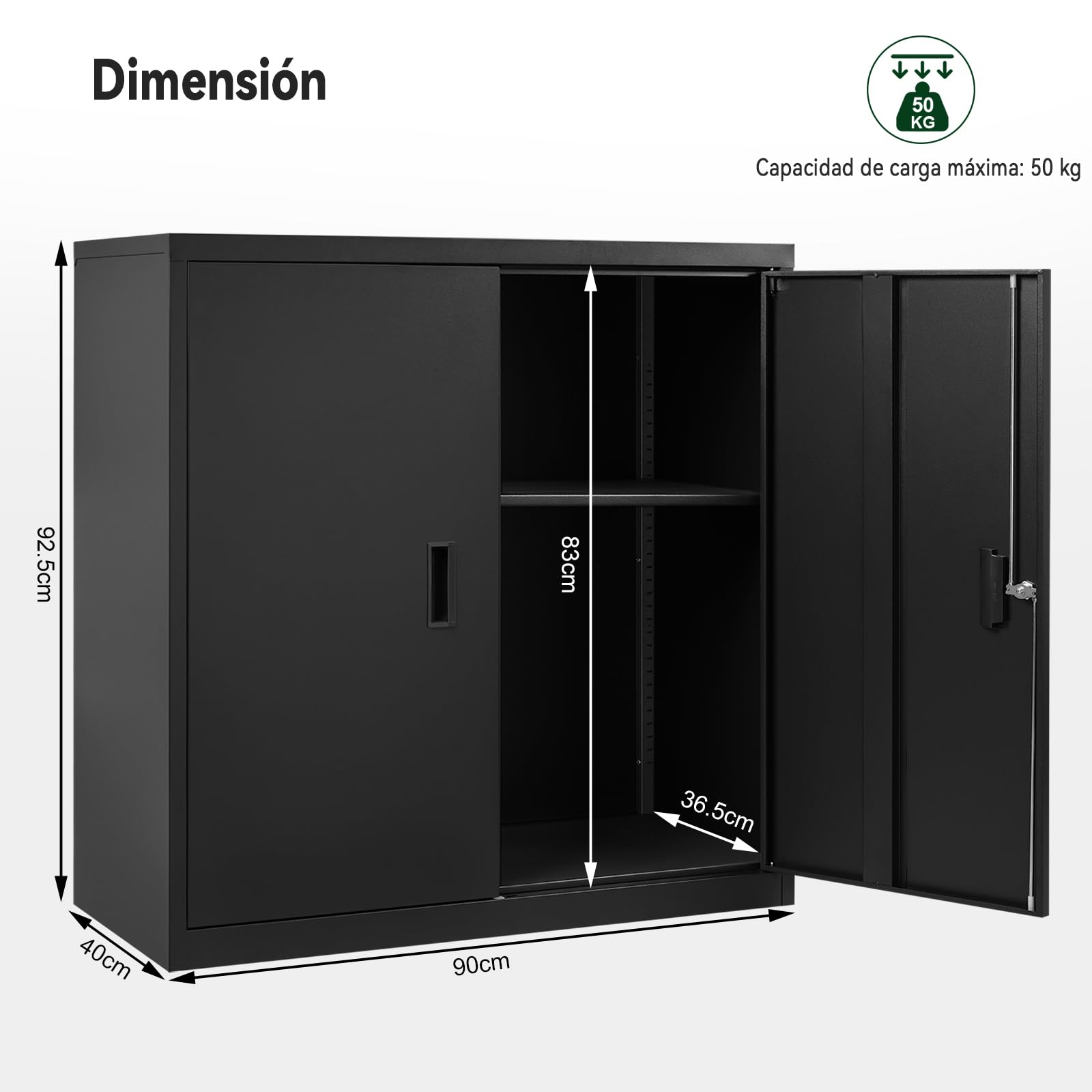 WOLTU Archivador Armario Oficina, Armario Metalico con Cerradura, Cajonera Escritorio Multiusos, Mueble Archivador 2 Puertas, Mueble Auxiliar para Oficina y Estudio, Negro, A90xA92xF40cm, ASK12sz