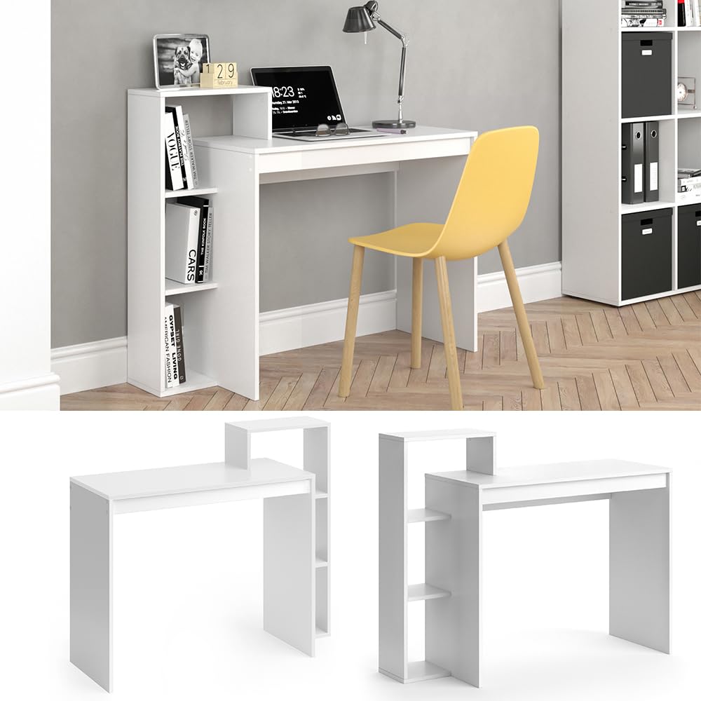 Vicco Bureau Leo, Blanc, 110x40cm | avec compartiments ouverts pour un rangement flexible