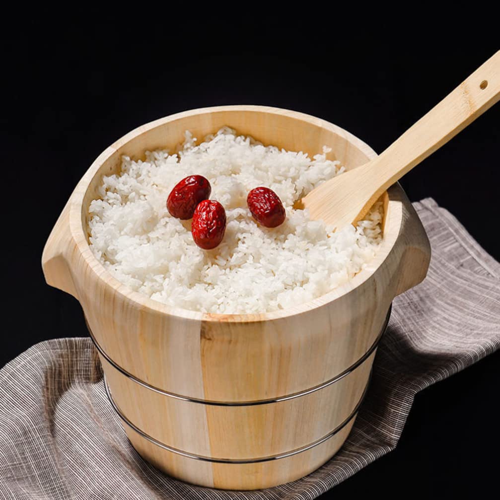 BESTonZON 1 Set Wooden Steamer Basket Kitchen Food Wooden Salad Bowls Food Storage Pail Wood Sushi Bowl Containers with Lids Easy Press 2 Wood Steam Bucket Lana Wigs for Dogs Dumpling Rice