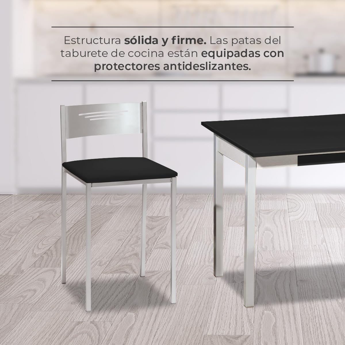 ASTIMESA Dos Taburetes de Cocina con Respaldo Polipiel Negro, Altura de Asiento 45 cms (TABCRNE)