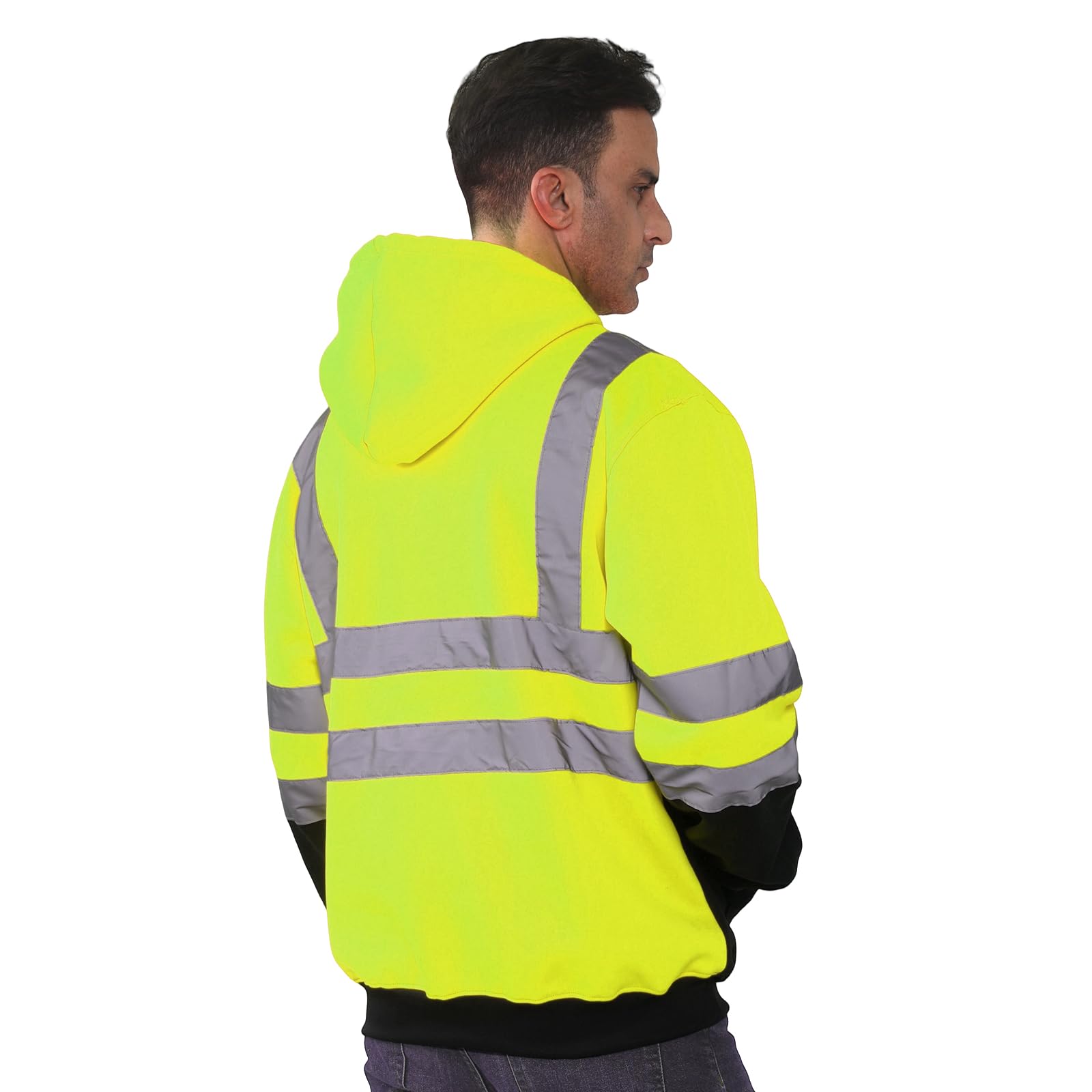 HYCOPROT Sudadera de Alta Visibilidad Forro Polar Reflectante de Seguridad Chaqueta de Trabajo con Capucha Bolsillos Cordón de Chaqueta de Seguridad Top con Cordón para Hombre y Mujere EN ISO 20471