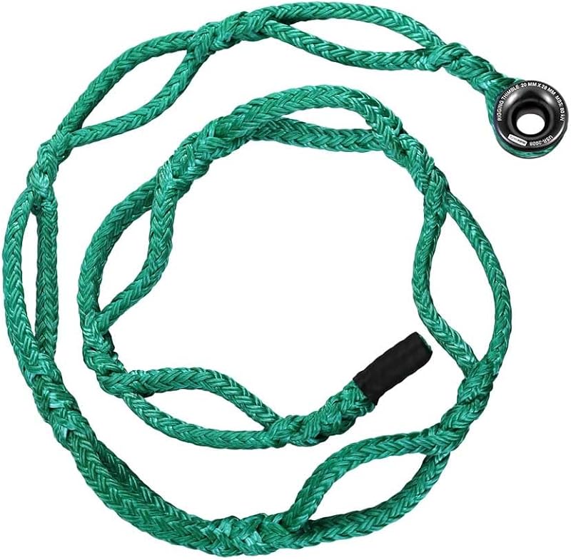 Eslinga para arborista, eslinga de bloque de aparejo ajustable de 3/4" y 10 pies con anillo de aluminio, cabeza única, 20,000 LBS MBS / 2,000 LBS WLL, poliéster verde de 12 hebras, equipo para escalar árboles
