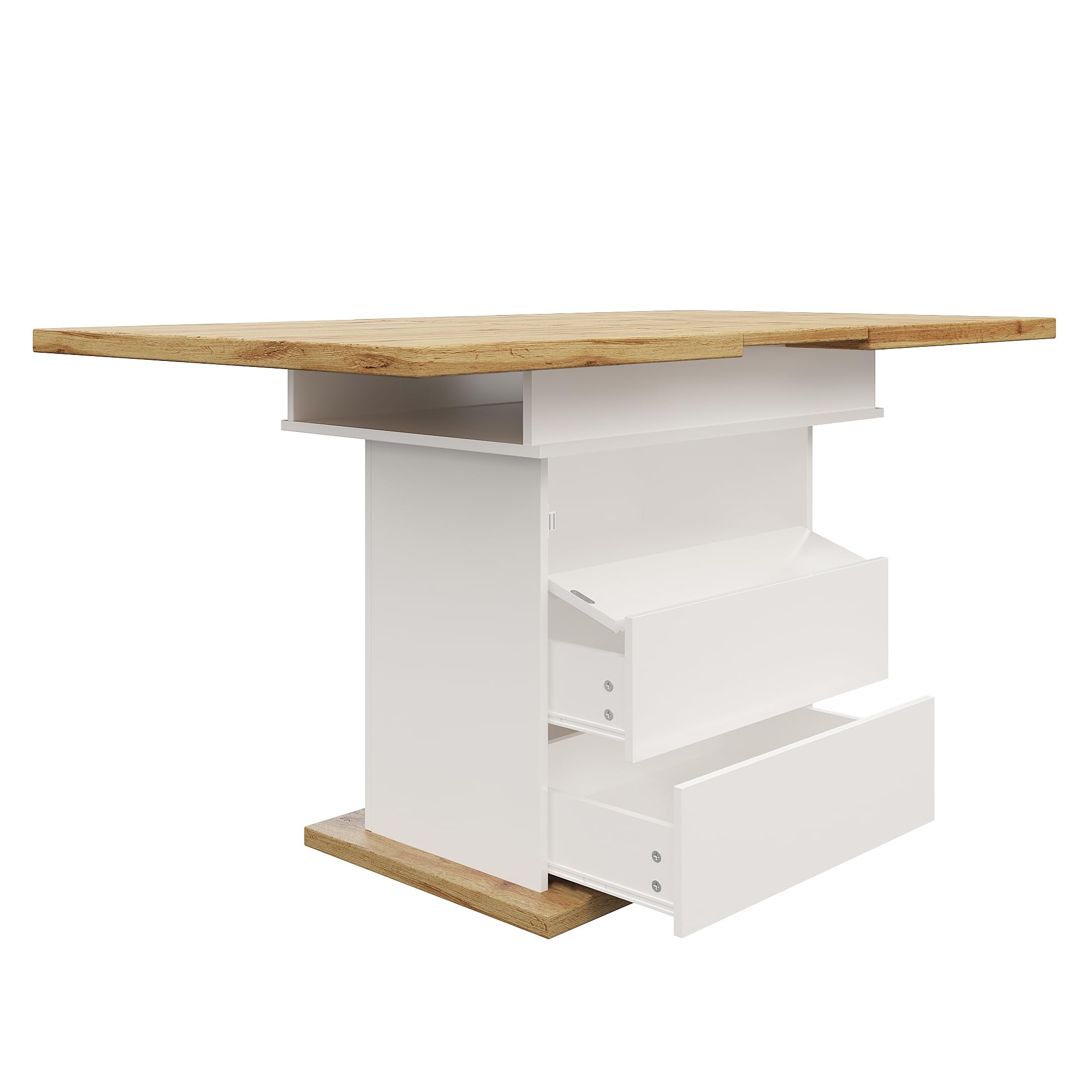 Mesa de comedor telescópica, mesa de cocina plegable para 4-6 personas, mesa de comedor extensible, ahorra espacio, para cocina y salón, tres niveles, 110-140 x 80 cm (blanco)