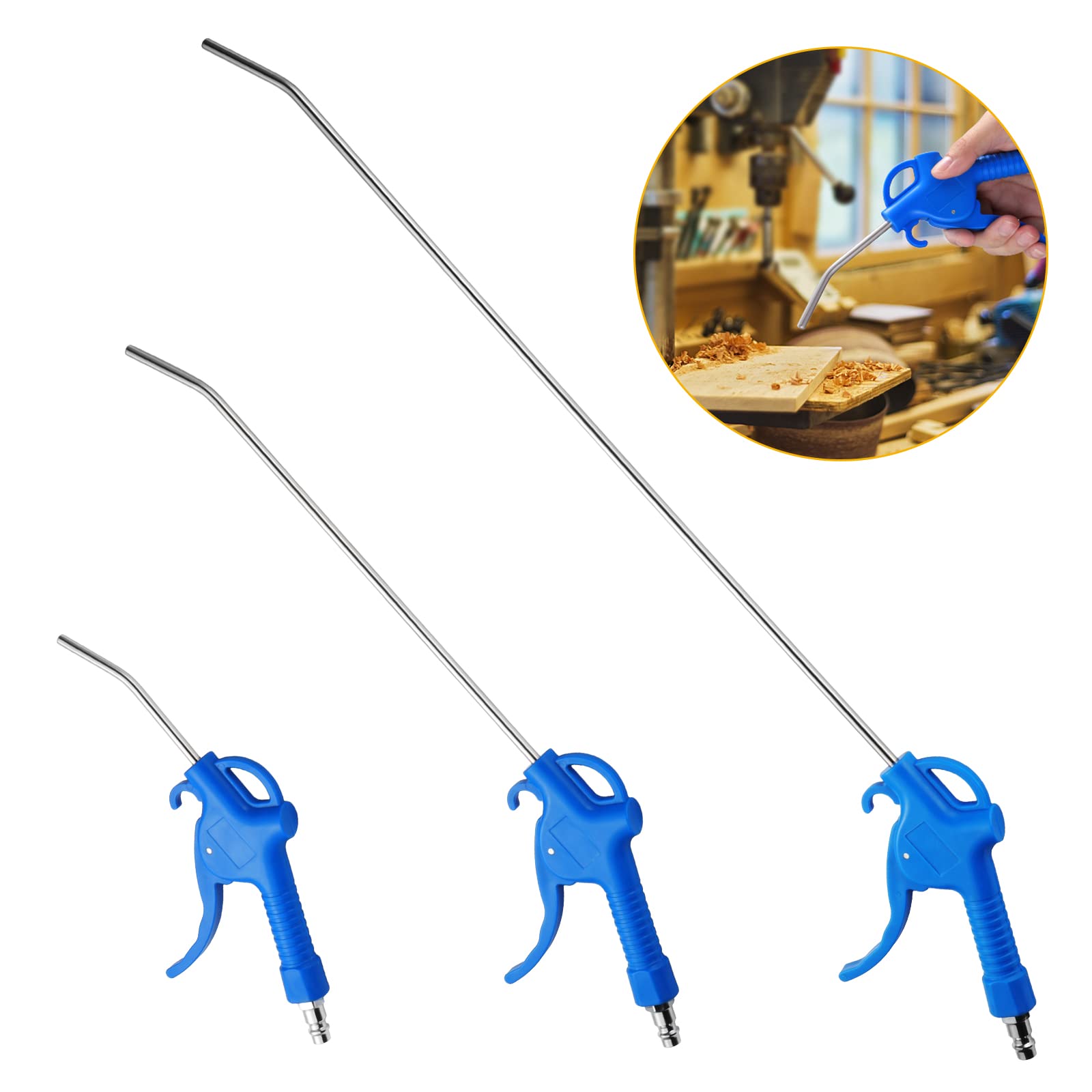 3 Pezzi Pistola Soffiaggio lunga Pistola per soffiaggio ad aria 95mm 295mm 490mm Lunga Pistole ad aria Compressa (Blu)